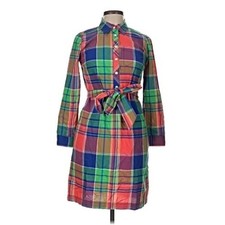 Talbots Shirt Dress Women’s Plaid Preppy Roll Sleeve Lightweight Casual Pockets