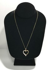 10K Yellow  White Gold Open Heart Diamond Pendant Delicate Curb Link Necklace