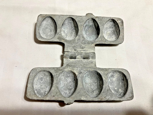 Old Vintage Antique Hinged Small Egg Shape Pewter Ice Cream Chocolate Candy Mold