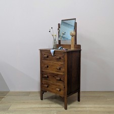 Vintage 1940s Oak Dressing Chest of Drawers with Mirror