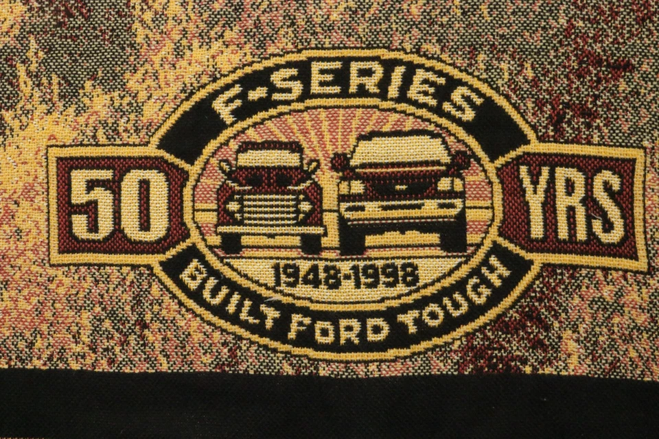 Manta tapiz tejida vintage Ford serie F 50 años flecos 1948-1998 Foto 2 de 4
