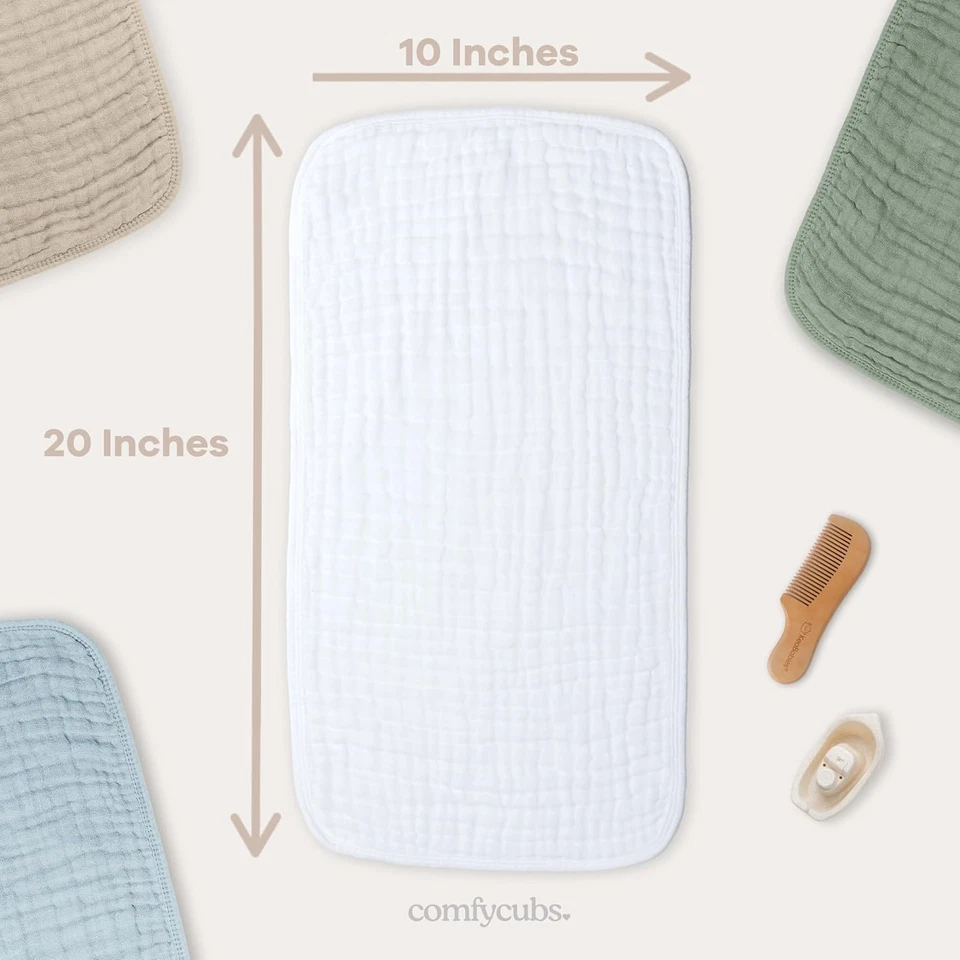 Paños para eructos de muselina 20" X 10", paquete de 10 - 100% algodón para líos de bebé - blanco Foto 3 de 4