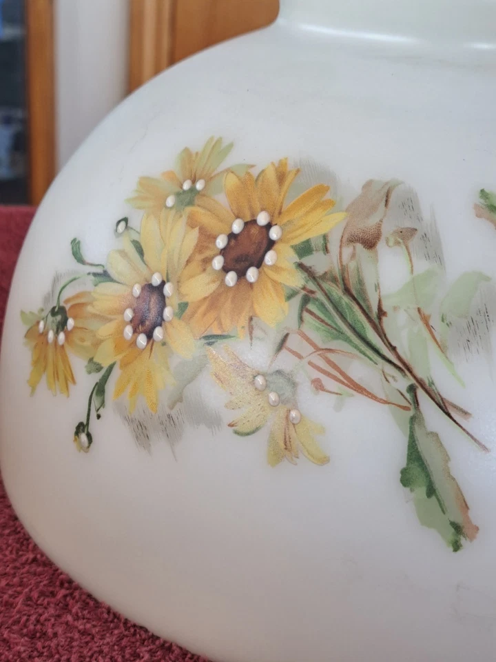 Yellow Vintage Daisy Enamel Floral Gone with The Wind Ruffled Edge Glass Globe - Image 3 of 4