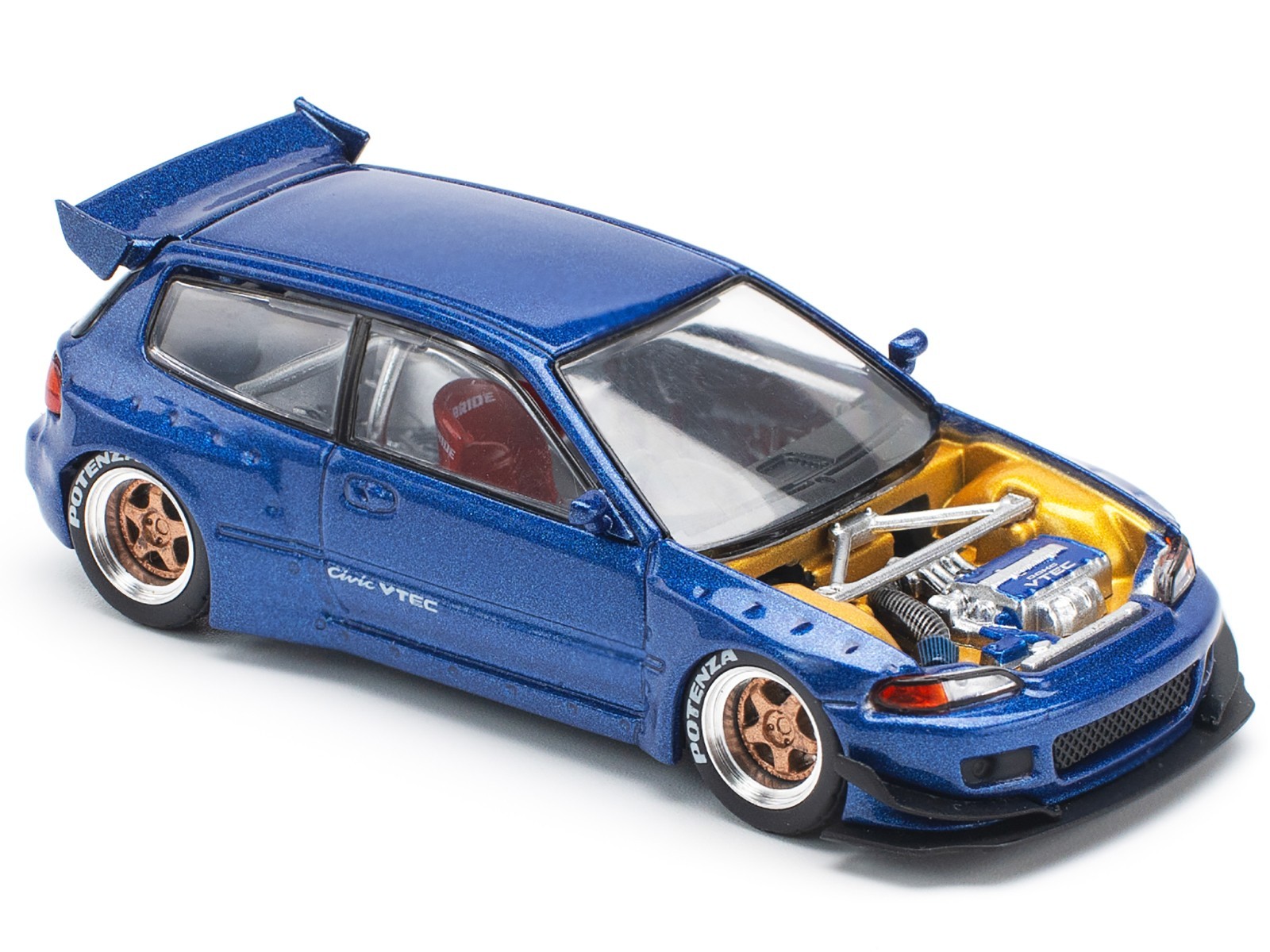 PANDEM CIVIC EG6 VTEC RHD BLUE W/NO HOOD 1/64 DIECAST MODEL BY POP RACE PR640174