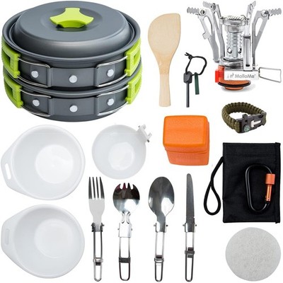 Camping Cookware 18pc Mess Kit w/Backpacking Stove   Camping Cooking Set for ...
