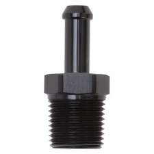 Edelbrock 8185; Hose Barb to Pipe, Black Alum 1/2 in. NPT to 3/8 in. hose barb