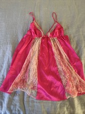 Victoria  s Secret Vintage Lace  Satin Babydoll Slip Dress   Hot Pink Large