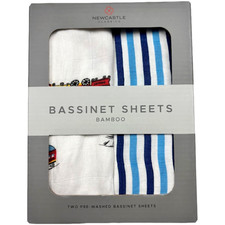 Steam Train Stripe Baby Bassinet Fitted Sheets Rayon Bamboo White Blue Newcastle