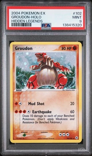 2004 POKEMON EX HIDDEN LEGENDS #102 GROUDON-HOLO PSA 9