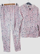 New Pink Grey Fleece Leopard Print Pyjamas Size M Lounge Set