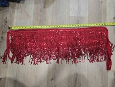 Red Belly Dance Hip Scarf Skirt Sequin Fringe Coin Costume Festival Wrap Tie