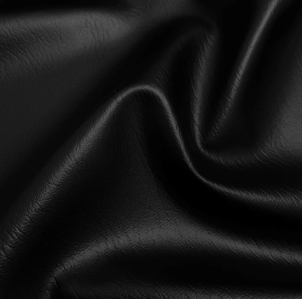 HEAVY FEEL BLACK FAUX LEATHER GRAIN VINYL PVC UPHOLSTERY MATERIAL FABRIC   - Image 2 of 4