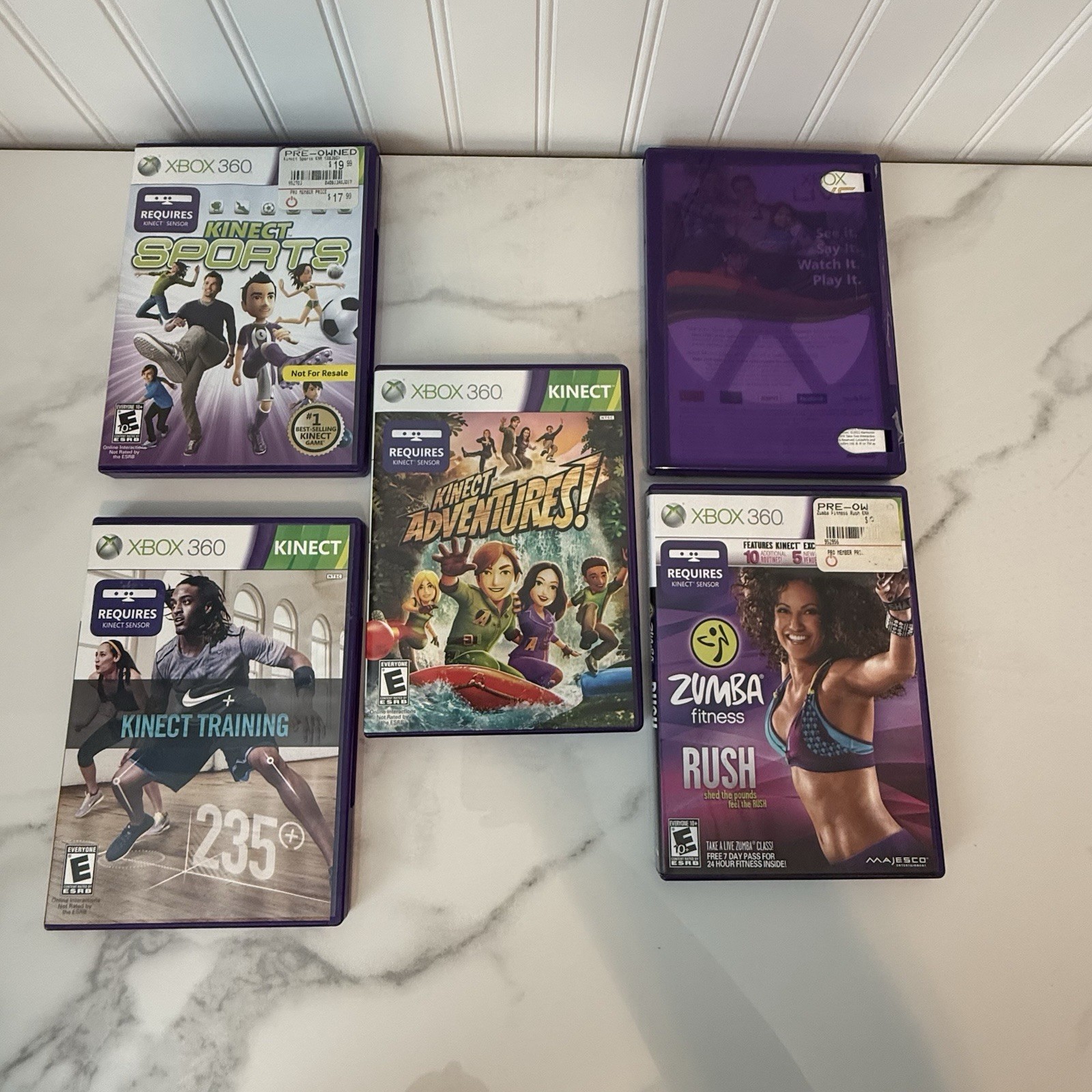 Xbox 360 Kinect Sensor Bar w/ 5 Games Bundle Model 1414 Microsoft Tested