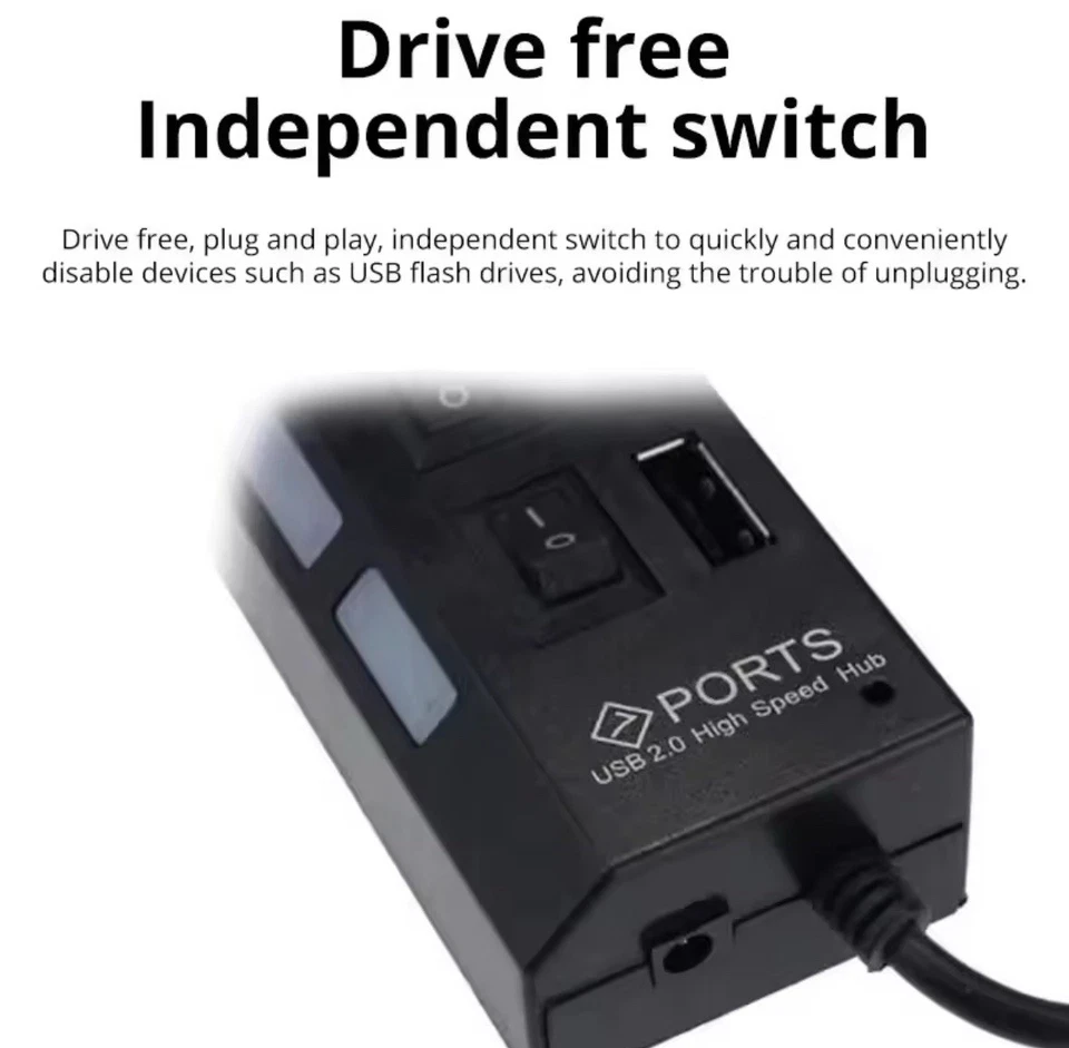 Hub USB 3.0 Di Estensione, a 7 Porte, Con Interruttori Di Alimentazione E Spie S - Immagine 2 di 4