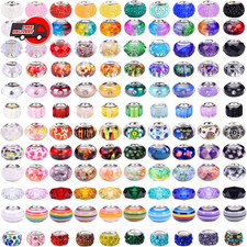 240 Pieces Assorted European Craft Beads Large Hole Lampwork Spacer Beads Colorf