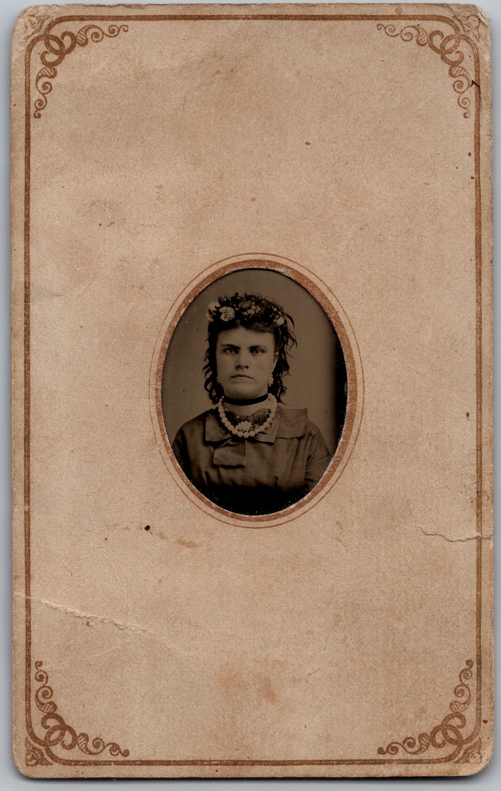 Antique 2.5X4in Tintype Circa 1870s Young Lady In Dress Unmarked