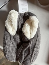 Women s Gray Cable Knit Faux Fur Lined Slip-On Slippers Memory Foam Sz S/M