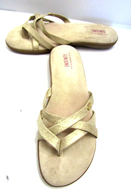 GH Bass Co SUNJUNS SHARON GOLD-DUST STRAPPY Flat SANDALS FLIPFLOPS LEATHR  9.5M