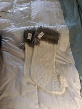 Set of 2 Cable Knit Christmas Stockings Faux Fur Cuffs Ivory Gray