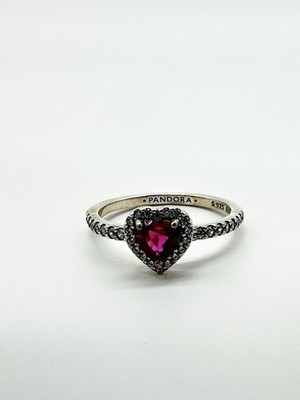 Pandora 925 Silver Elevated Red Heart Ring - 198421C02 - Size 7 1/2 US NWOT