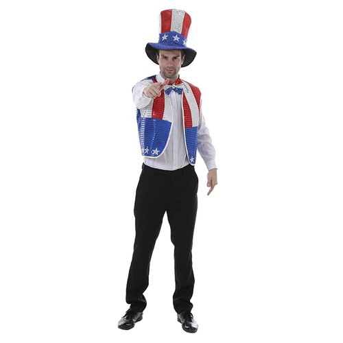 Men's Sequined Uncle Sam Costume Independence Day Fancy Dress - Picture 4 of 9
