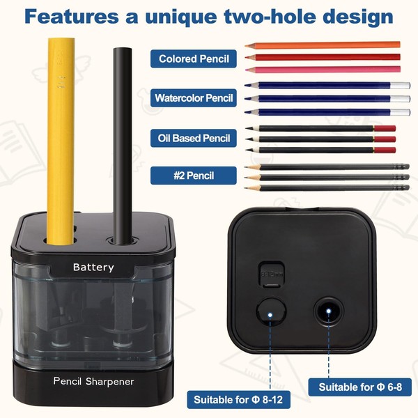 Elektrischer Doppelloch-Anspitzer FüR 6-12Mm Batterie/Usb-image