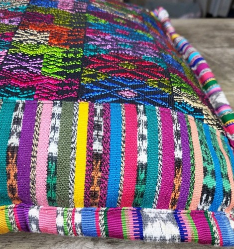 Guatemalan Huipil Boho Embroidered Multicolor Throw Pillow & Case 18" Square - Picture 4 of 11