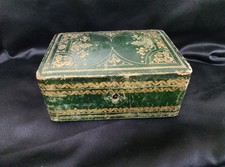 Antica scatola portagioie in pelle verde oro e doppiofondo