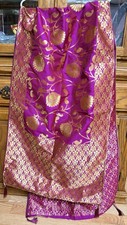 magenta GOLDEN India BANARSI Art Silk Dupatta Wrap Scarf Stole Chunri shawl NEW