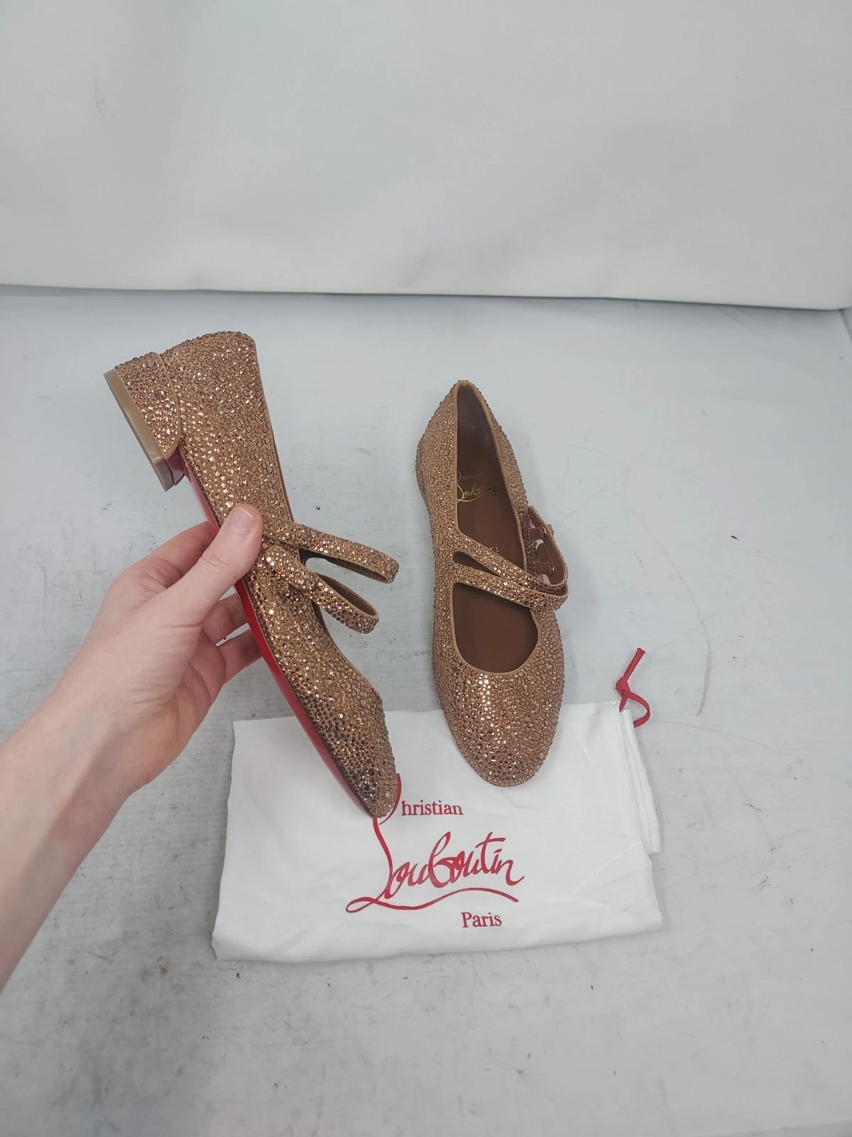 Christian Louboutin — Christian Louboutin EU 37.5 US 7.5 NEW Brown Strass Jane Ballerina Flat Shoe