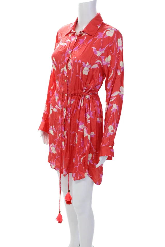 Mini Camisa Vestido Para Mujer Maaji Mangas Largas Botones Borla Floral Talla M Foto 2 de 4