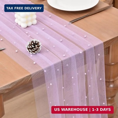 Joanlody Pearl Table Runner Easter 10ft Rustic Boho Tulle Spring Summer Runner w