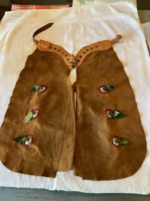 Vintage Western Youth Cowboy Cowgirl Studded Leather Ranch Chaps