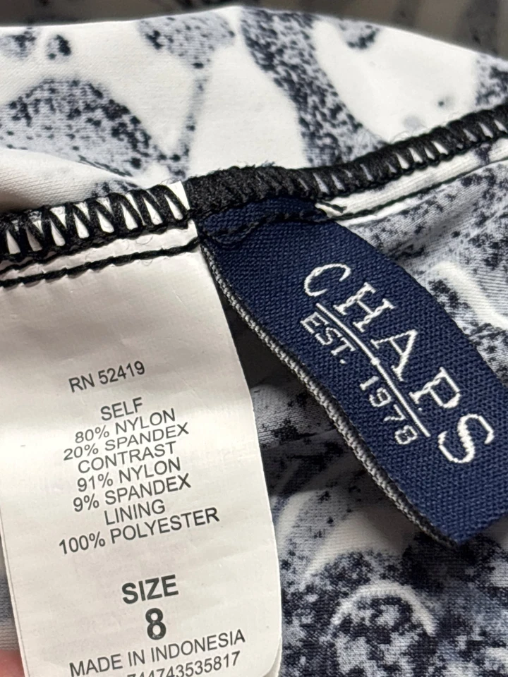 Chaps Womens Halter Tankini Top Size 8 Black White Floral Swimwear - Image 3 of 3