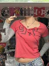 George Vintage Y2K Pink & Grey Layered Ruffle Top ? UK 10