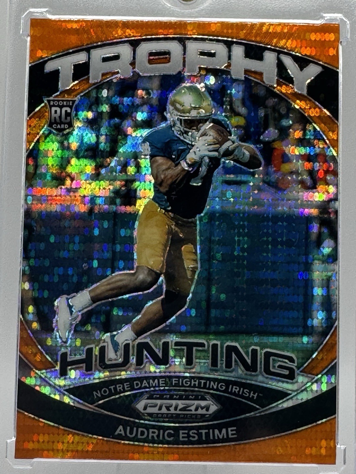 Audric Estime Panini Prizm Draft Picks Trophy Hunting #THAEE Orange Pulsar