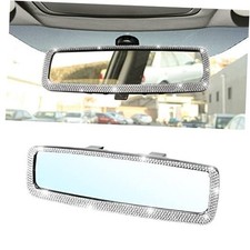 Bling Car Rear View Mirror, Rhinestones Crystal Clip-on Rearview Mirror White
