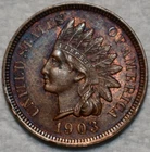 Uncirculated 1903 Indian Head Cent, Richly Hued, Lustrous specimen.