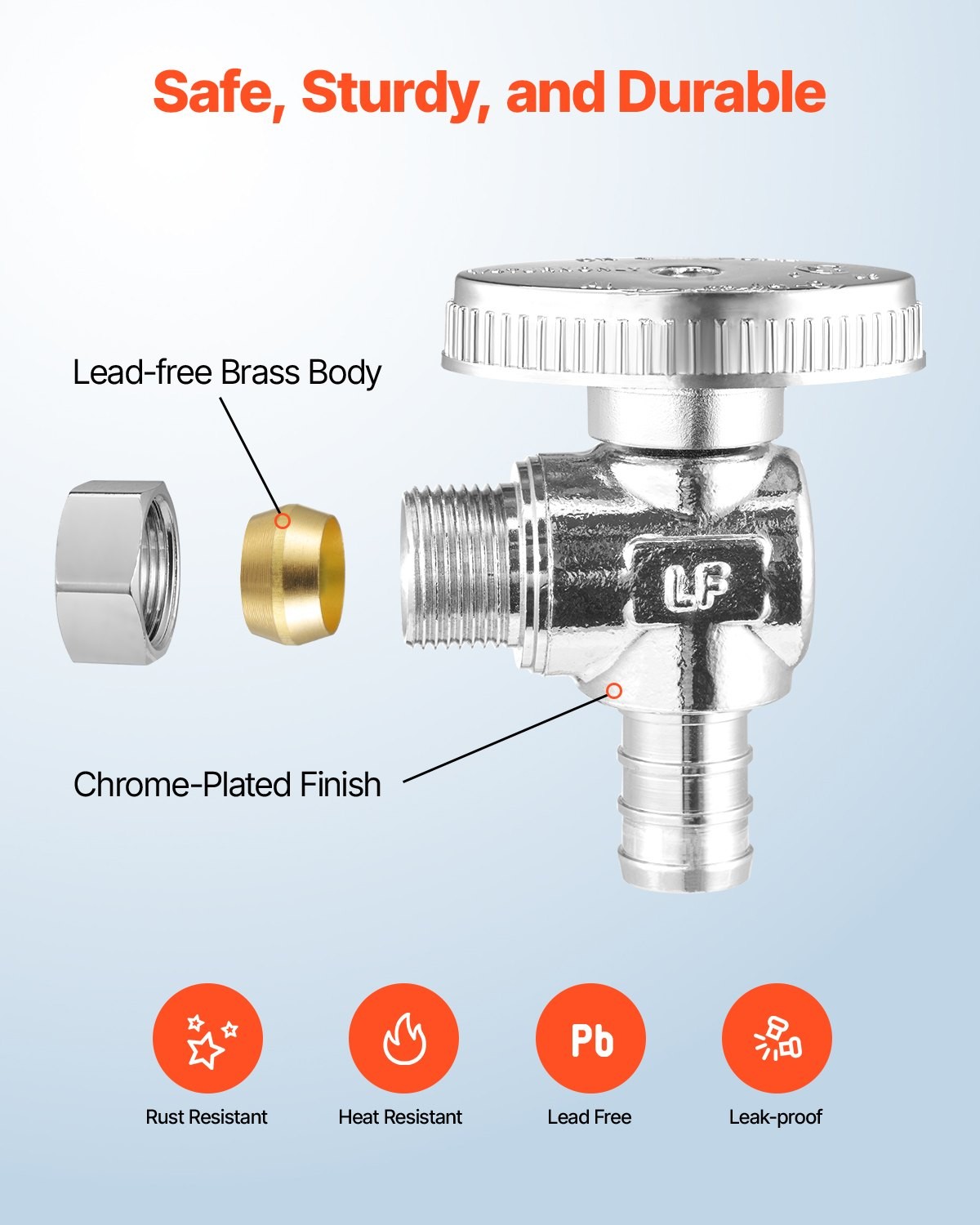 VEVOR 10 Pack Angle Stop Valve,Water Shut Off Valve 1/2" PEX x 3/8" OD Compressi