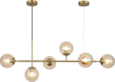 Lighting Globe Linear Chandelier 6 Light Amber Glass Pendant Light Fixture Gold