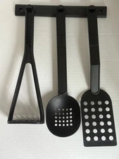 T-FAL Black Nylon 4 piece Set Slotted Spatula Slotted Spoon Masher Utensils