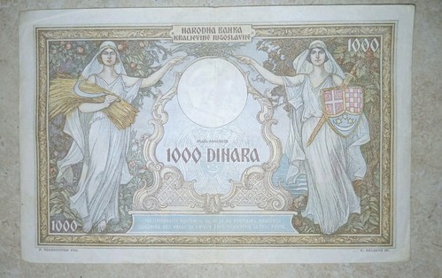 Yugoslavia 1000 Dinara Banknote 1931 WW2 Era Currency Queen Marija Karađorđević - Picture 2 of 6