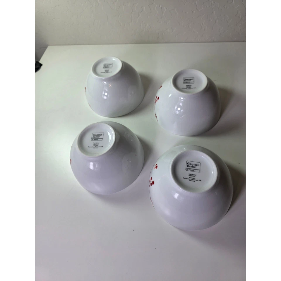 Juego de 4 tazones de sopa de cereal MIKASA Gourmet Basics porcelana bayas rojas 5" Foto 3 de 4