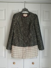 Banana Republic Collarless Tweed Boucle Coat Jacket Women Medium Black Cream
