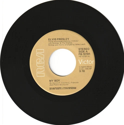 Elvis - My Boy / Thinking About You Vintage 45 RPM Vinyl Record Single 1975