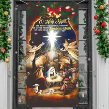 Nativity Scene Christmas Door Cover - Religious Holiday Outdoor Decoration