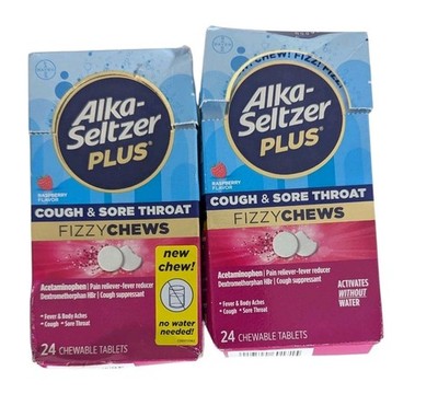 2x Alka-Seltzer Plus Cold & Flu Fizzy Chews Raspberry Exp 06/26+ ~48 Total