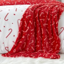 Christmas Candy Cane Fleece 130X170Cm Blanket Throw Red White