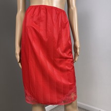 Vintage Bright Stripes Red Half Slip Lace Hem Shadow Stripe Midi No Size S M 