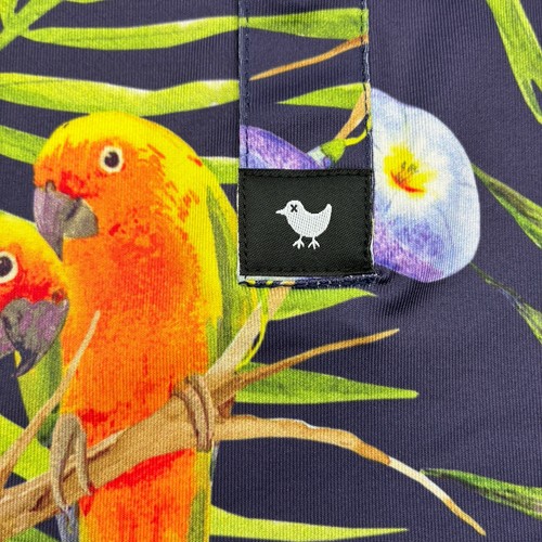 Bad Birdie Tropicana Polo Golf Shirt Mens XL Parrots Navy Floral *NWT* Stretch - Picture 4 of 10